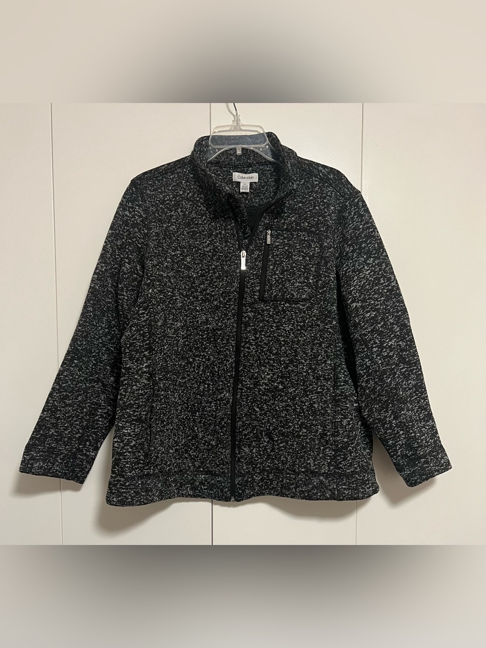 Calvin Klein Women’s Black Marled Knit Full Zip Fleece Lined Jacket Plus Size 1X